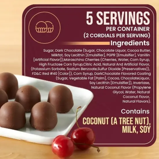 Queen Anne Dark Chocolate Coconut Covered Cordial Cherries | 6.6 Ounces | 10 Piece Gift Box | Whole Cherry Sweet Creamy Fruity Flavor image {1}