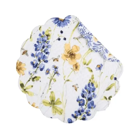 C&F Home Lovely Blues Scalloped Round Placemats Set of 6 Floral Design All Seasons, 17" image {1}
