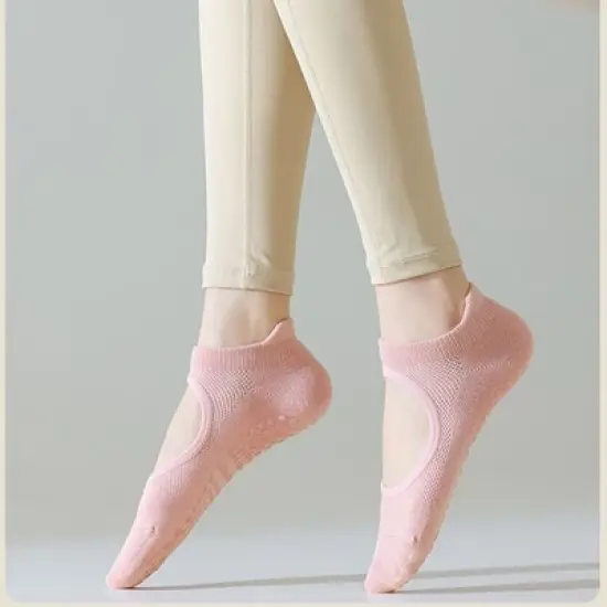 Anna-Kaci 4 Pairs Women's Non-Slip Yoga Socks Soft Cotton Grip Sole Low-Cut Design with Arch Ventilation for Pilates Barre image {2}
