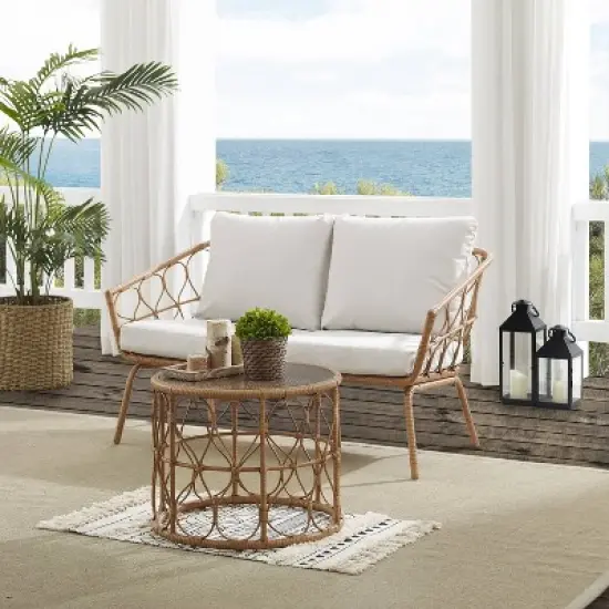 Juniper 2pc Outdoor Wicker Conversation Set with Loveseat & Coffee Table - Cream/Natural - Crosley image {1}