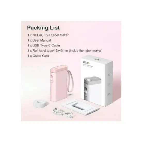 Nelko P21 Bluetooth Label Printer Pink with 14x40mm 100pc Roll and 14x40mm 180pc Roll image {8}