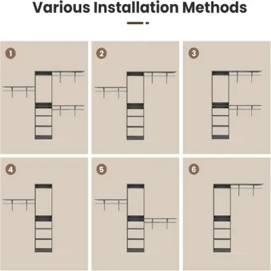 SEVOBAL Freestanding Coat Racks 6 Shelves and 3 Rods Heavy-Duty Wood Closet Organizer System， Adjustable Storage for Using, Gray, 15.8"*96.1"*75" image {4}