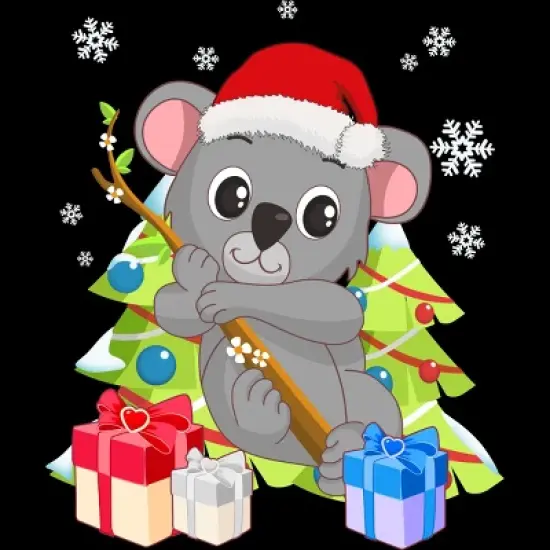 Junior's Design By Humans Santa Climbing Koala Bear Christmas T-Shirt By thebeardstudio T-Shirt image {1}