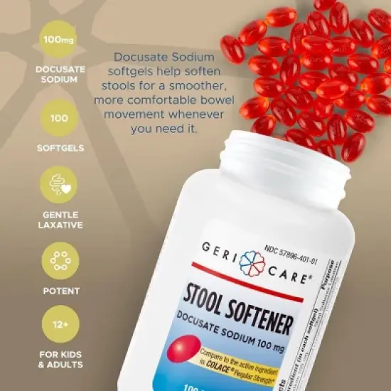 Geri-Care Docusate Sodium 100mg Softgel, 100 Ct image {3}