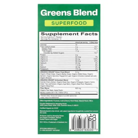 Amazing Grass Greens Blend Superfood, 15 Individual Packets, 0.28 oz (8 g) Each image {1}