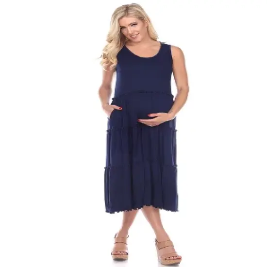 Maternity Scoop Neck Tiered Midi Dress - White Mark image {6}