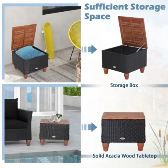 Tangkula 3PCS Patio Rattan Conversation Furniture Set Yard Outdoor w/ Black Cushions image {2}