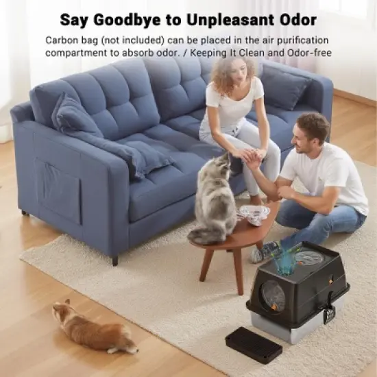 Enclosed Metal Litter Box with Lid,  Large  Metal Litter Box for Cats, Covered Dog Proof Litter Box 8'' Deep，Removable Top and Litter Scooper image {4}