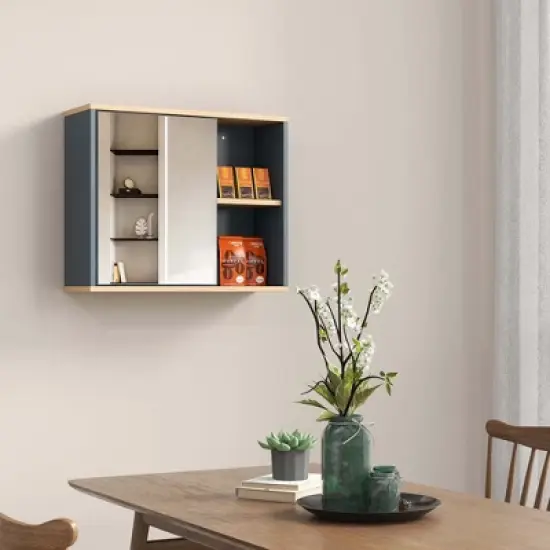 Costway Mirrored Medicine Cabinet Bathroom Wall Mounted with 3-Level Adjustable Shelf Grey image {4}