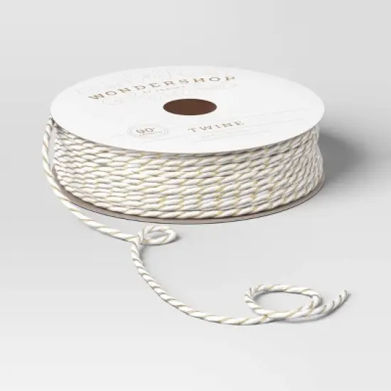90' Christmas Fabric Ribbon Gold/White Striped Twine - Wondershop&trade; image {2}