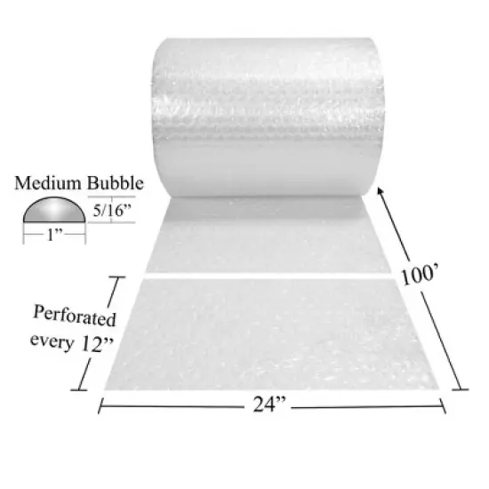 UOFFICE Roll of Medium Bubble Cushioning Wrap 24" Wide x 100' Long - with 5/16" Bubbles image {1}
