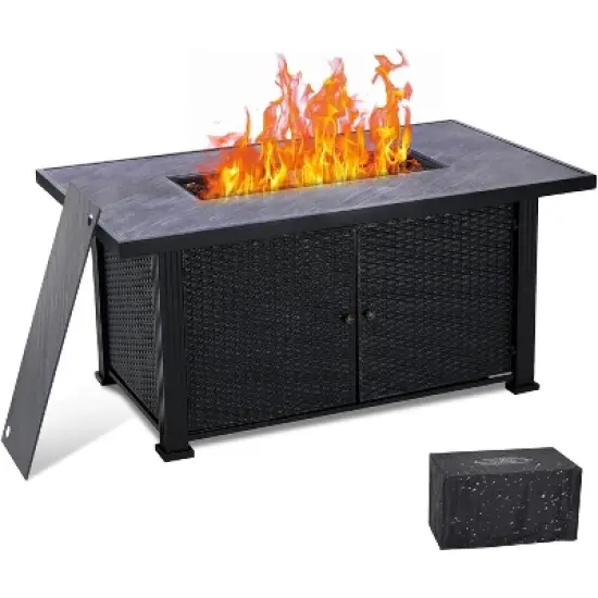 52" Rectangle Propane Fire Pit Table, Steel & Iron Construction, 50,000 BTU, Black image {8}