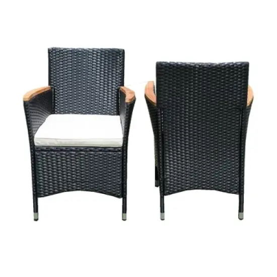 YOOCOZZ 7-Piece Outdoor PE Rattan Dining Set with Acacia Wood Handrail and Tabletop - Black+Cream image {8}