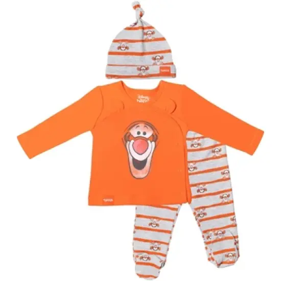 Disney Winnie the Pooh Tigger Baby 3 Piece Snap Jacket Footed Pant Hat Set Newborn to Infant image {7}