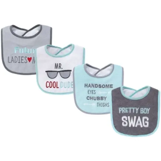 Hudson Baby Infant Boy Cotton Terry Drooler Bibs with Fiber Filling 4pk, Pretty Boy Swag, One Size image {5}