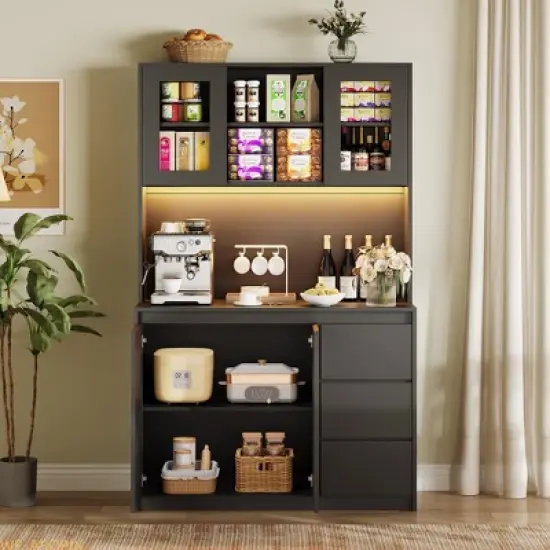 71" Tall Kitchen Pantry Cabinet with Adjustable Shelves, Microwave Space & Charging Station image {5}