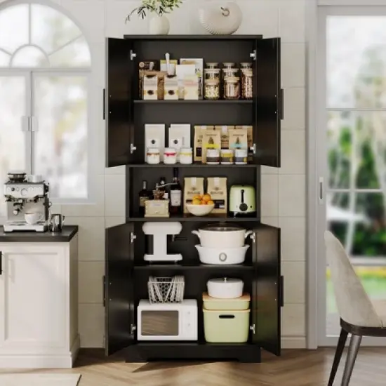 70-Inch Tall Kitchen Pantry Cabinet with 4 Doors and Adjustable Shelves, Freestanding Utility Hutch Cupboard, White image {4}