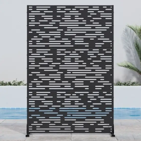 PexFix 72 in. H x 47 in. W Black Outdoor Metal Privacy Screen Wave Pattern image {1}