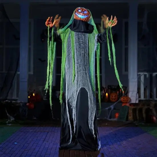 Joyfy 72'' Halloween Standing Pumpkin Ghost Outdoor Decoration, Sound-Actived Life Size Animatronics Ghost Haunted House Props for Garden Yard Lawn image {2}