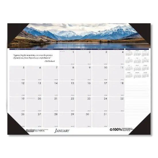Earthscapes Recycled Monthly Desk Pad Calendar, Mountains of the World Photos, 22 x 17, Black Corners,12-Month(Jan-Dec): 2026 image {1}