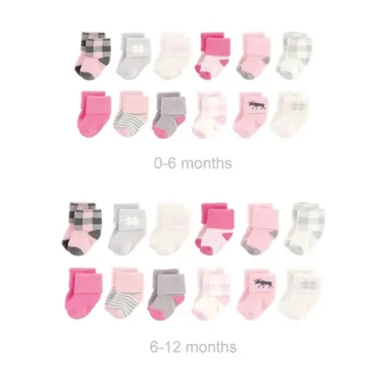 Hudson Baby Infant Girl Grow with Me Cotton Terry Socks, Pink Moose, 0-6 and 6-12 Months image {1}