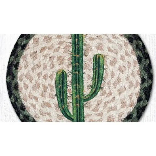 Earth Rugs Saguaro Printed Round Trivet &ndash; 10"x10" Braided Jute Table Mat with Southwestern Desert Cactus Design image {2}