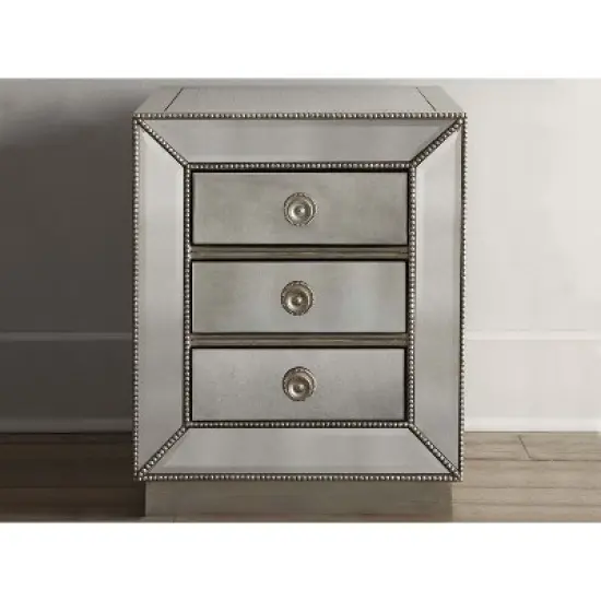 Currin Contemporary Mirror 3 Drawer Nightstand Silver - Baxton Studio image {4}