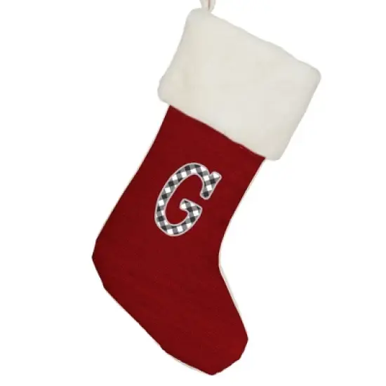 Personalization Mall Farmhouse Initial Red Christmas Stocking, Ivory Faux Fur image {6}