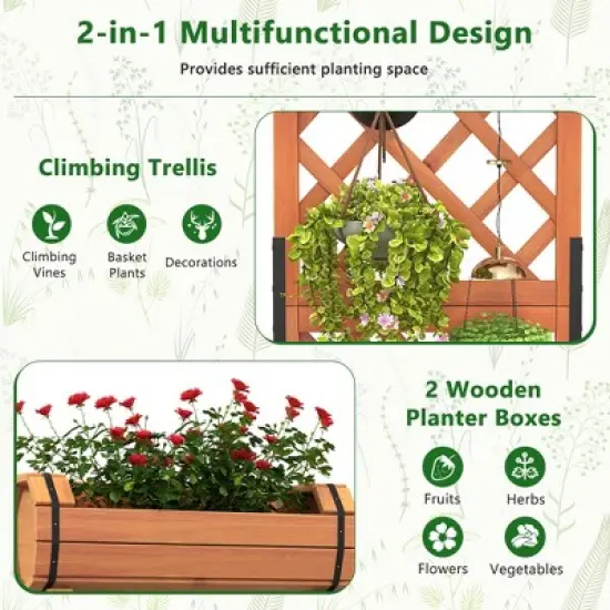 Tangkula 2-Tier Raised Planter Garden Wooden Bed w/ 2 Cylindrical Planter Boxes image {7}