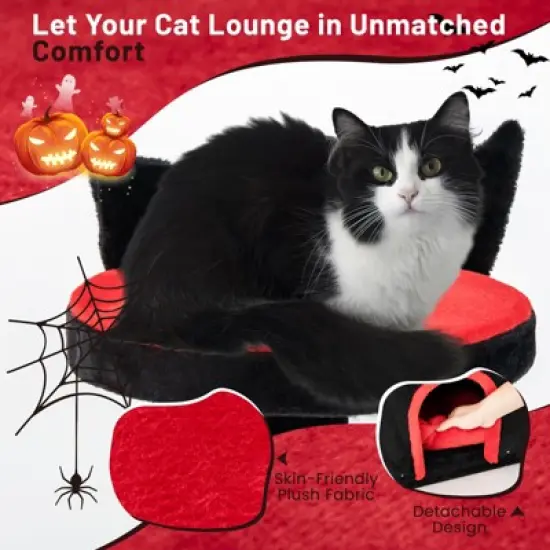 Tangkula Gothic Cat Tree 53" Black Cat Tower with Cat Bed Cat Condo Scratching Posts Spider Pompom & Spring Balls Halloween image {7}