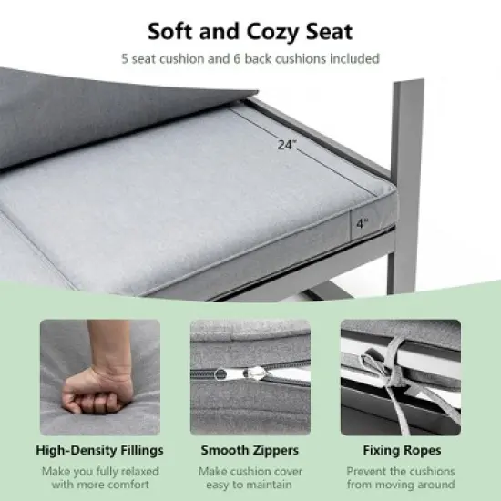 Costway 4PCS Patio Furniture Set Aluminum Frame Loveseat Coffee Table Cushions Deck Grey image {6}