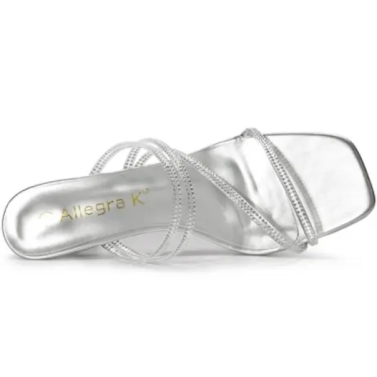 Allegra K Women's Rhinestone Strappy Kitten Heel Slide Heels Sandals image {3}