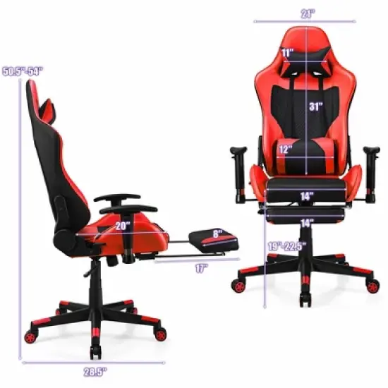 Costway Massage Gaming Chair Recliner Racing Chair w/ Massage Lumbar Support & Footrest image {1}