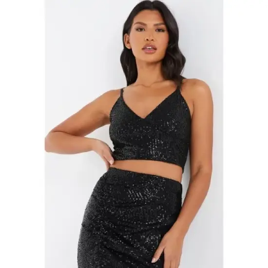 QUIZ Women's Sequin Crop Top image {4}
