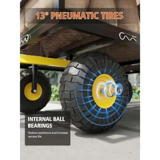 Heavy Duty Garden Wagon Cart with 10" All-Terrain Tires, 2-in-1 Convertible Steel Utility Cart Removable Mesh Sides, 180&deg; Swivel Handle for Yard/Lawn image {6}