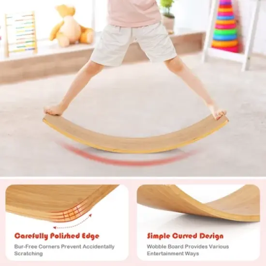 Babyjoy Wooden Wobble Balance Board 35.5" Rocker Yoga Curvy Board Toy Kids Adult image {4}