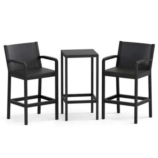Tangkula 3 Piece Patio Bar Set Bistro Table & Chairs w/ Heavy-Duty Metal Frame image {9}