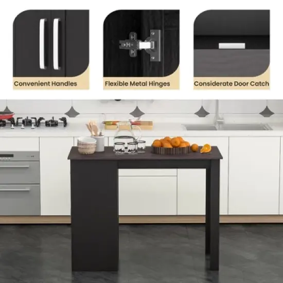 Costway Bar Table 35.5'' Counter Height Dining Table with Storage Cabinet & Drawer Black/Grey image {8}
