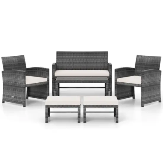 Tangkula Set Of 6 Patio Furniture Outdoor Sectional Conversation PE Rattan Sofa Set image {9}
