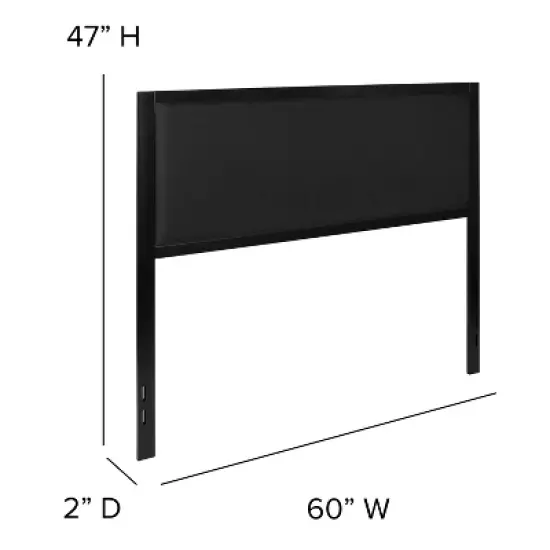 Emma and Oliver Queen Size Metal Headboard - Black Fabric Upholstery Fits Standard Bed Frames image {4}