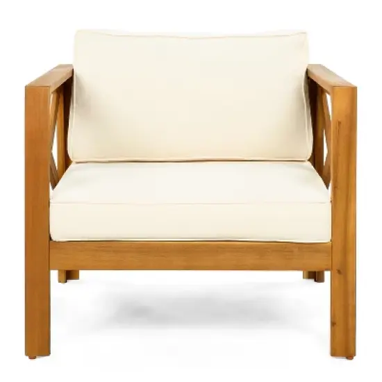 FIONECA Patio Conversation Set, 2 Acacia Wood Armchairs with Beige Cushions & Side Table, Outdoor Leisure Set for Backyard, Lawn, Balcony image {8}