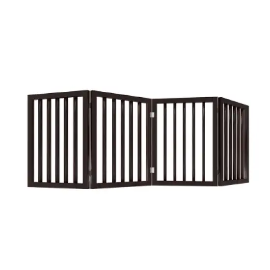 Indoor Pet Gate - 4-Panel Folding Dog Gate for Stairs or Doorways - 73x24-Inch Freestanding Pet Fence for Cats and Dogs by PETMAKER (Brown) image {2}