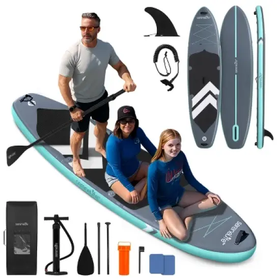 SereneLife Inflatable Stand-Up Paddleboard with Double-Action Pump - Black image {6}