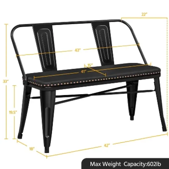 Yaheetech Industrial Metal Dining Bench with Upholstered Seat, Black image {2}