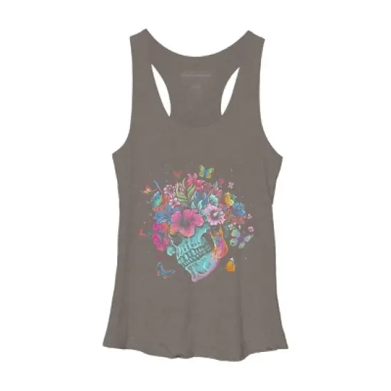 Women's Design By Humans Floral Butterfly Skull Funny Halloween Costume Hippie Flower By JeilJersey Racerback Tank Top image {3}