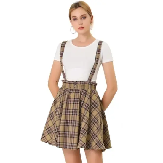 Allegra K Women's Plaid Pleated Mini Tartan Overall Skater Suspender Skirt image {8}