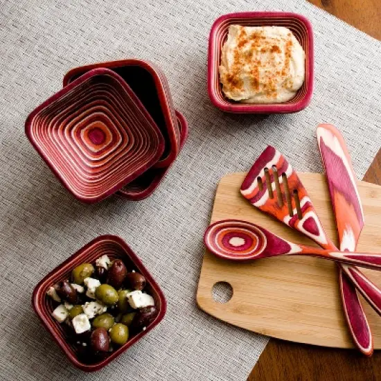 Island Bamboo Red Pakkawood Square Pinch Bowl image {1}
