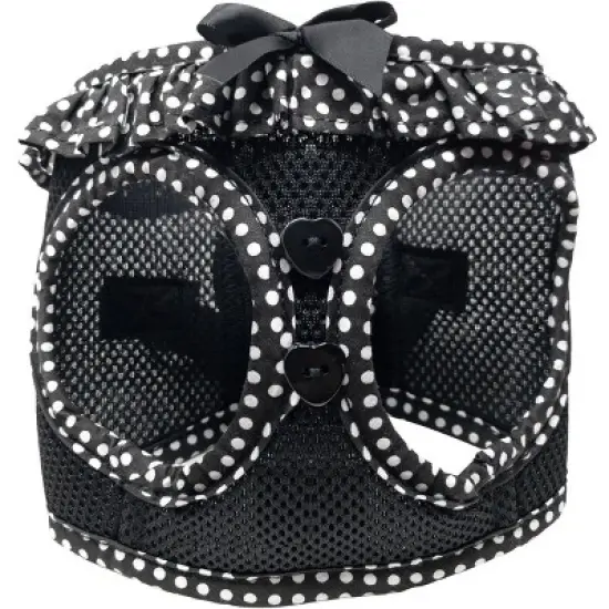 Doggie Design American River Choke Free Dog Polka Dot Ruffle Harness-Black and White image {2}