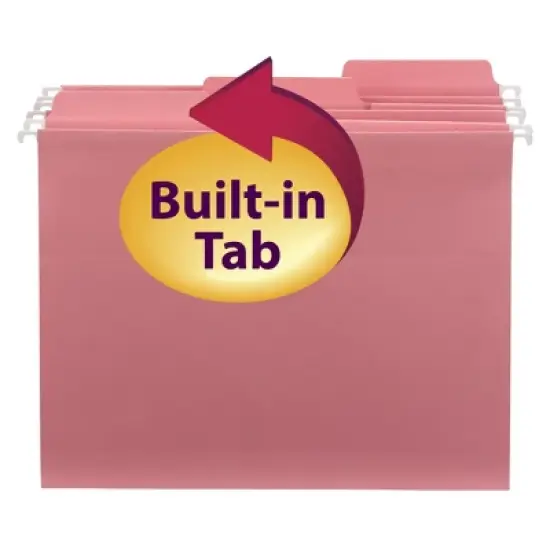Smead FasTab  Hanging File Folder, 1/3-Cut Built-In Tab, Letter Size, Dark Pink, 9 per Pack (64014) image {8}