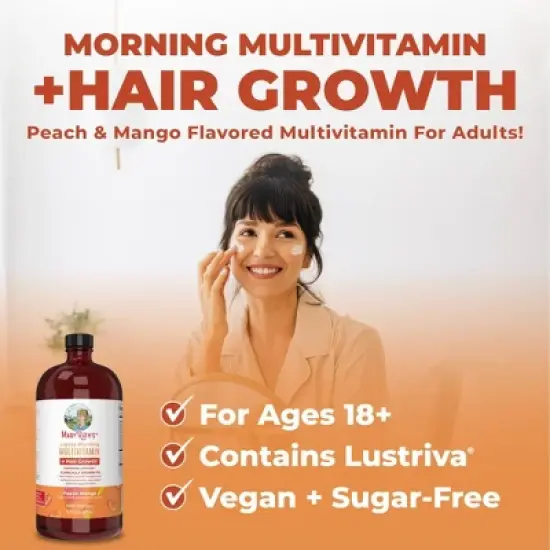 MaryRuth's Liquid Morning Vegan Multivitamin + Hair Growth - Peach Mango - 15.2oz image {4}